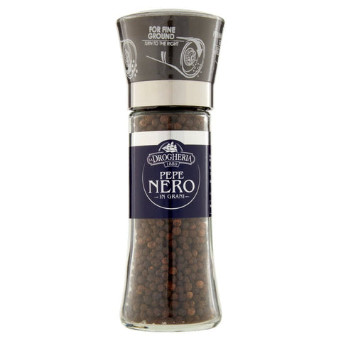 La Drogheria 1880 Gewürzmischungen La Drogheria 1880, BBQ PREMIUM-Gewürzmühlen, Pepe Nero in Grani, schwarze Pfefferkörner mit scharfem Aroma, ideal für Geschmortes, Pasta alla Gricia und Fleisch, 95 g-Format 8004708045549