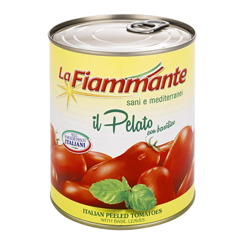 La Fiammante Käse auf Pflanzenbasis La Fiammante Il Pelato con basilico enthäutet mit Basilikum 400 g Käse auf Pflanzenbasis italienisch Original 8001737102052