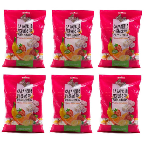 La Giulia Frucht- & Kräuterbonbons La Giulia Caramelle Morbide con Polpa di Frutta Weiche Bonbons mit Fruchtmark mit Erdbeer- Orangen- und Bananen Geschmack Beutel 150 g 6x italienisch Original 8001205327086