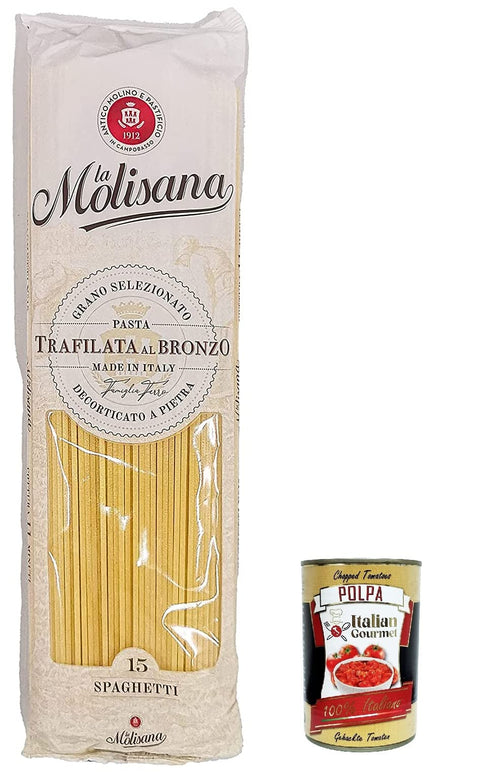 La Molisana Längliche Pasta 10x La Molisana Spaghetti N. 15 Pasta Lenta Lavorazione Teigwaren aus Hartweizengrieß Bronze-Zeichnung 500g + Italian Gourmet Polpa 400g 8004690051573