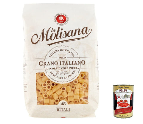 La Molisana Nudeln & Pasta 10x La Molisana Ditali N. 45 Pasta Lenta Lavorazione Teigwaren aus Hartweizengrieß Bronze-Zeichnung 500g + Italian Gourmet Polpa 400g 8004690054505