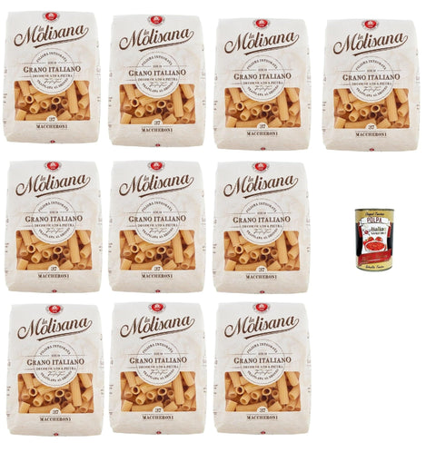 La Molisana Nudeln & Pasta 10x La Molisana Maccheroni N. 37 Pasta Lenta Lavorazione Teigwaren aus Hartweizengrieß Bronze-Zeichnung 500g + Italian Gourmet Polpa 400g 8004690053744