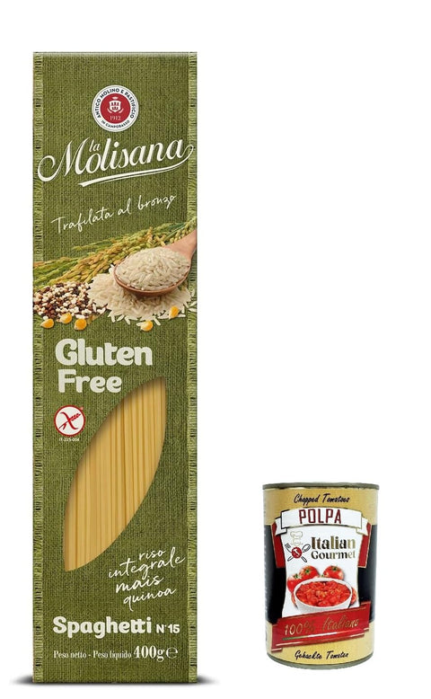 La Molisana Nudeln & Pasta 10x La Molisana, Spaghetti n. 15 Senza glutine, Gluten frei Pasta mit voller Reis, Mais und Quinoa, gluten free, 400 g + Italian Gourmet polpa 400g 8004690470022