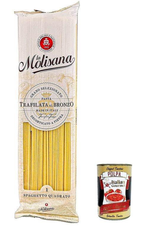 La Molisana Nudeln & Pasta 10x La Molisana Spaghetto Quadrato N. 1 Pasta Lenta Lavorazione Teigwaren aus Hartweizengrieß Bronze-Zeichnung 500g + Italian Gourmet Polpa 400g 8004690101513