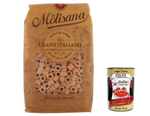 La Molisana Nudeln & Pasta 12x Pasta La Molisana Ditaloni Rigat n.42 Integrale Vollkornnudeln Kurze Nudeln, NUR italienischer Weizen - 500g + Italian Gourmet P0lpa 400g 8004690610428