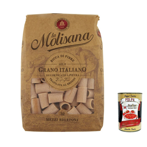 La Molisana Pasta Mezzi rigatoni n.32 Integrale Vollkornnudeln Kurze Nudeln, NUR italienischer Weizen 500 g italienisch Original