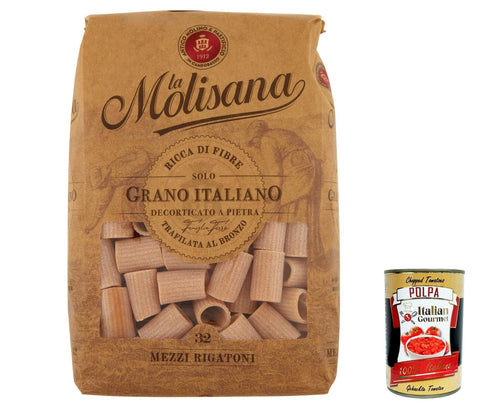 La Molisana Nudeln & Pasta 12x Pasta La Molisana Mezzi rigatoni n.32 Integrale Vollkornnudeln Kurze Nudeln, NUR italienischer Weizen - 500g + Italian Gourmet P0lpa 400g 8004690613191