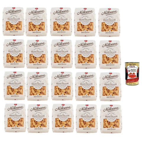 La Molisana Mezzi Rigatoni N. 32 Pasta Lenta Lavorazione Teigwaren aus Hartweizengrieß Bronze-Zeichnung 500 g 20x italienisch Original + kostenlos Polpa 400 g