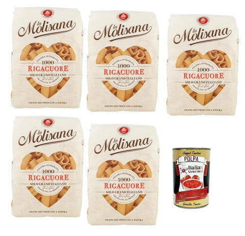 La Molisana Nudeln & Pasta 5x La Molisana Rigacuore N. 1000 Pasta Lenta Lavorazione Teigwaren aus Hartweizengrieß Bronze-Zeichnung 500g + Italian Gourmet Polpa 400g 8004690110003