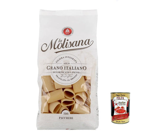 La Molisana Nudeln & Pasta 6x La Molisana Paccheri N. 316 Pasta Lenta Lavorazione Teigwaren aus Hartweizengrieß Bronze-Zeichnung 500g + Italian Gourmet Polpa 400g 8004690123164