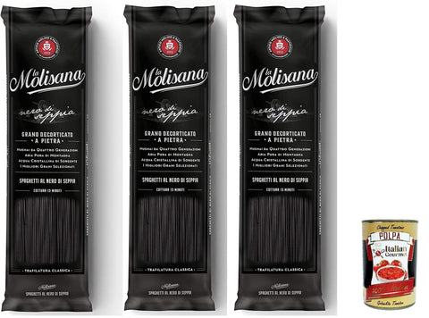 La Molisana Nudeln & Pasta La Molisana Spaghetti al Nero di Seppia, 100% Italienisch Pasta Nudeln, 3 x 500g + Italian Gourmet polpa 400g 8004690341605