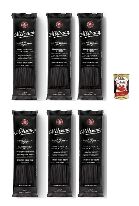 La Molisana Nudeln & Pasta La Molisana Spaghetti al Nero di Seppia, 100% Italienisch Pasta Nudeln, 6x 500g + Italian Gourmet polpa 400g 8004690341605