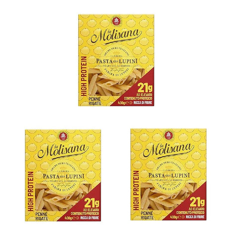 La Molisana pasta 3x La Molisana Pasta con Lupini Penne Rigate Nudeln mit hohem Proteingehalt aus italienischem Hartweizen- und Lupinenmehl 400gr