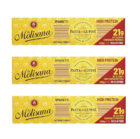 La Molisana pasta 3x La Molisana Pasta con Lupini Spaghetti Nudeln mit hohem Proteingehalt aus italienischem Hartweizen- und Lupinenmehl 400gr