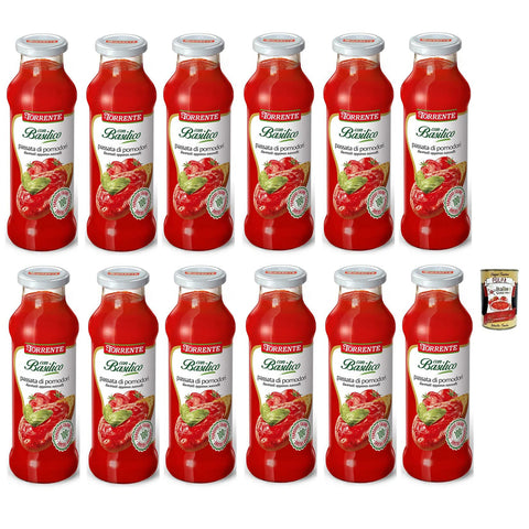 La torrente Passata di Pomodori con Basilico Tomatenpüree mit Basilikum 100% Italienische Tomate Glasflasche 700 g 12x italienisch Original Pastasauce + kostenlos