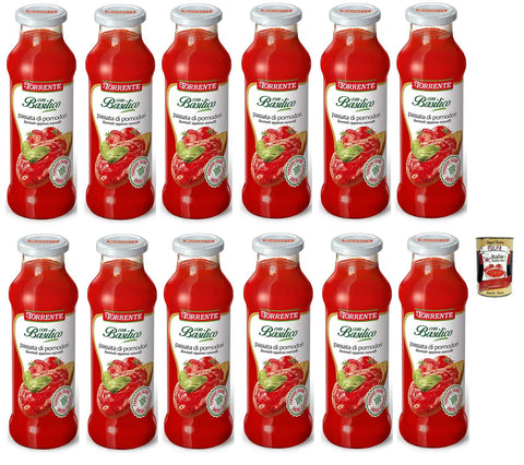 La torrente Gemüse 12x La Torrente Passata di Pomodori con Basilico,Tomatenpüree mit Basilikum,100% Italienische Tomate,700g Glasflasche + Italian Gourmet Polpa di Pomodoro 400g Dose 8000282001872
