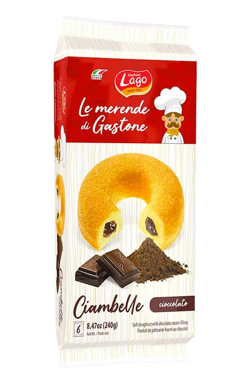 Lago Gastone Ciambelle Cioccolato Krapfen Donuts gefüllt mit Schokoladencreme Packung à 240 g, Jede Packung Enthält 6 Donuts à 40 g italienisch Original