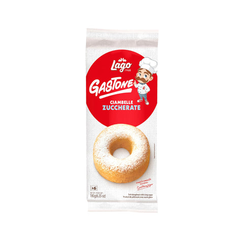 Gastone Lago Ciambelle Zuccherate Krapfen Donuts mit Puderzucker Packung à 180g, Jede Packung Enthält 6 Donuts à 30g Original italienisch