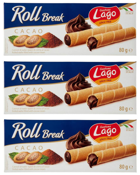 Lago Gastone Roll Break Cacao Waffelpad Wafer gefüllt mit Kakaocreme 80 g Knabberartikel italienisch Original