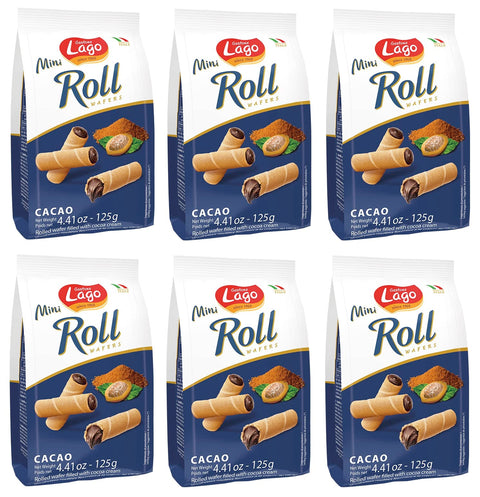 Lago Gastone Mini Roll Cacao Waffelröllchen Waffelpad Wafer gefüllt mit Kakaocreme 125 g Knabberartikel italienisch Original