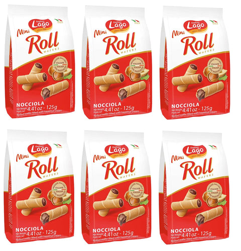 Lago Gastone Mini Roll Nocciola Waffelröllchen Waffelpad Wafer gefüllt mit Haselnusscreme 125 g italienisch Original