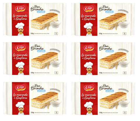 Lago Knabberartikel 6x Gastone Lago Pan Brioche al Latte Snack gefüllt mit Milchcreme Packung à 135g, jede Packung enthält 5 Snacks à 27g 8004800007018