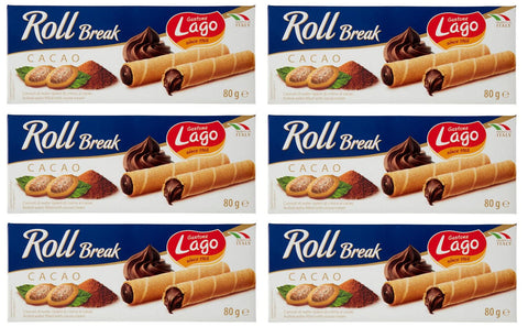 Lago Gastone Roll Break Cacao Waffelpad Wafer gefüllt mit Kakaocreme 80 g Knabberartikel italienisch Original