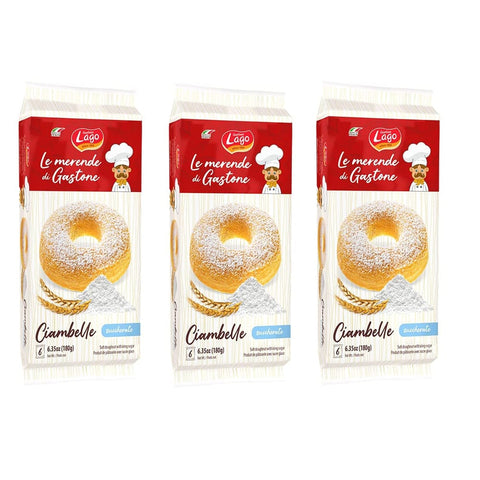 Lago Knabberartikel Lago 3x Gastone Lago Ciambelle Zuccherate Krapfen Donuts mit Puderzucker Packung à 180 g, Jede Packung Enthält 6 Donuts à 30 g italienisch Original Snack 8004800035202