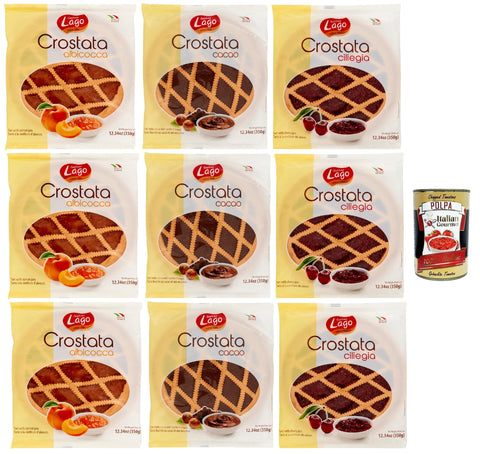 Lago Snack Kuchen & Backwaren Lago 1968, Crostata Testpaket, Flowpack, Törtchen, kuchen mit Kirsche, Aprikosenmarmelade, schokolade und Merkstufegebäck, italienischem Produkt ohne Palmöl 12x 350 g + Italian Gourmet polpa 400g 8004800035318