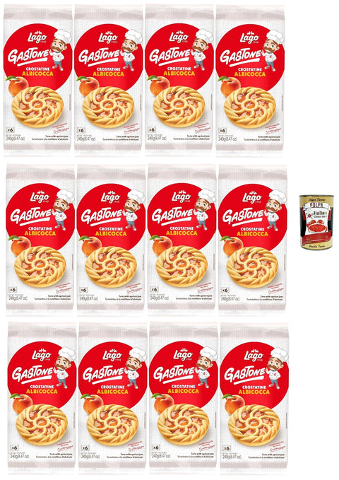 Lago Snack Kuchen & Backwaren Lago 1968, Le Merende di Gastone Crostatine all'Albicocca, Aprikosentörtchen kuchen, einzeln verpackt, Aprikosenmarmelade, Kindersnack ohne Palmöl 12x 240g + Italian Gourmet polpa 400g 8004800034205