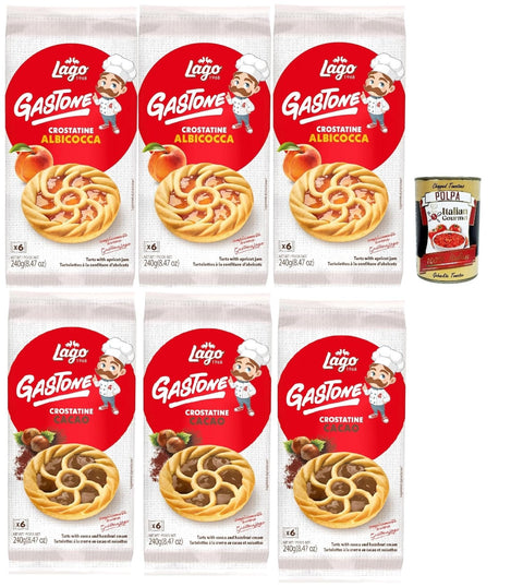 Lago Snack Kuchen & Backwaren Lago 1968, Le Merende di Gastone Crostatine Testpaket, Aprikosentörtchen und schokolade kuchen, einzeln verpackt, Aprikosenmarmelade, Kindersnack ohne Palmöl 3x 240g + Italian Gourmet polpa 400g 8004800034229