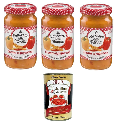 Le Conserve della Nonna Koch- & Backzutaten Le Conserve della Nonna- Crema di Peperoni Pfeffercreme für Nudeln, Reis und Croutons 3x 190gr + Italian Gourmet polpa 400g 8005360003540