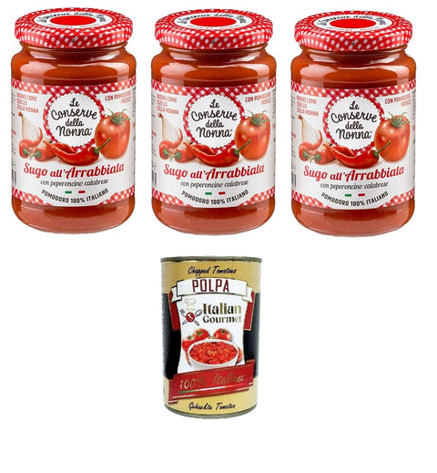Le Conserve della Nonna Koch- & Backzutaten Le Conserve della Nonna- Sugo All'Arrabbiata Sauce 3x 190g + Italian Gourmet polpa 400g 8005360001935