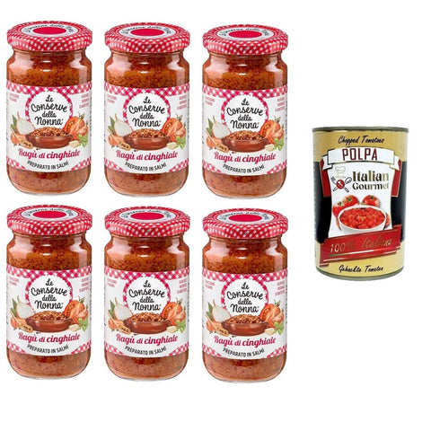 Le Conserve della Nonna Koch- & Backzutaten Le Conserve della Nonna Sugo Ragù di Cinghiale Wildschwein-Ragù-Sauce 6x 190g Original italienisch inkl. Italian Gourmet Polpa 400g 8005360001171