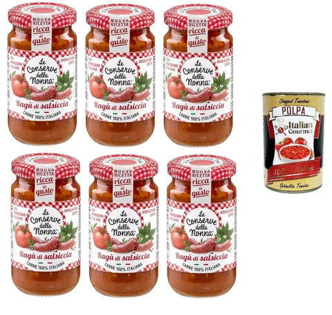 Le Conserve della Nonna Koch- & Backzutaten Le Conserve della Nonna- Sugo Ragù di Salsiccia Wurst-Ragù-Sauce 6x 190g + Italian Gourmet Polpa 400gr 8005360001935