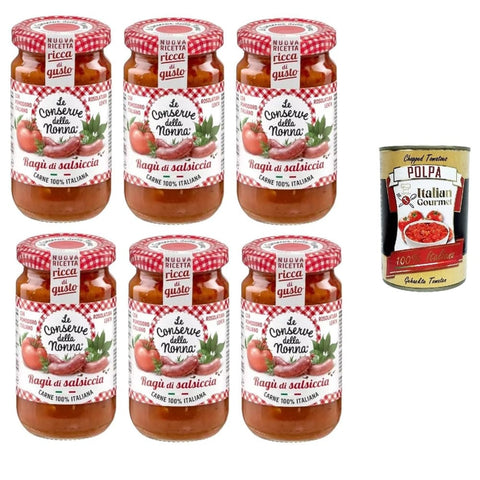 Le Conserve della Nonna Koch- & Backzutaten Le Conserve della Nonna - Sugo Ragù di Salsiccia Wurst-Ragù-Sauce 6x190 g italienisch Original Pastasauce + kostenlos Polpa 400 g 8005360001935