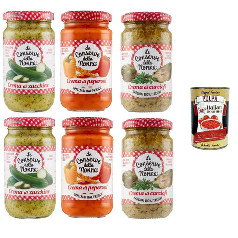Le Conserve della Nonna Testpaket Creme Paprika, Zucchini und Artischocken 6x190g Original italienisch Zutat