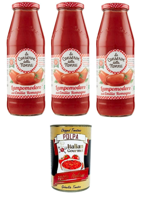 Le Conserve della Nonna Tomatensauce Le Conserve Della Nonna- Lampomodoro dell'Emilia Romagna Tomatenpüree 3x700gr + Italian Gourmet polpa 400g 8005360000020