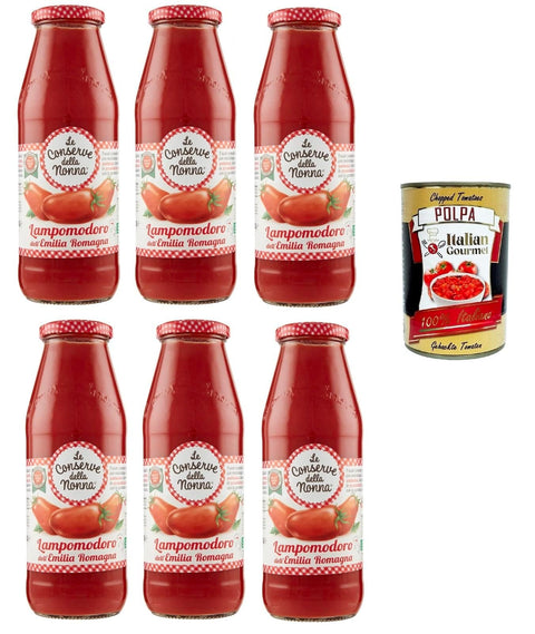 Le Conserve della Nonna Tomatensauce Le Conserve Della Nonna- Lampomodoro dell'Emilia Romagna Tomatenpüree 6x700gr + Italian Gourmet polpa 400g 8005360000020