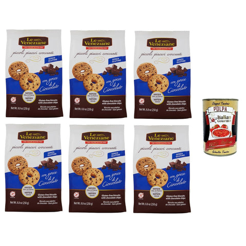 Le Veneziane Frollini con gocce di cioccolato senza glutine Mürbeteigkekse mit glutenfreien Schokoladenstückchen 6x 250 gr italienisch Original