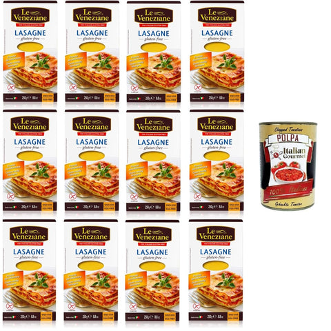Le Veneziane Längliche Pasta Le Veneziane Lasagne - Senza Glutine,glutenfrei, 12x 250 g Original italienisch inkl. Italian Gourmet Polpa 400g 8032804040014