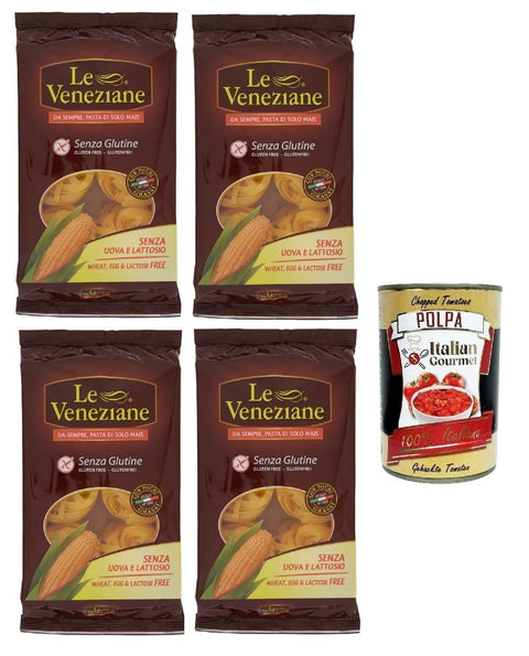 Le Veneziane Nudelgerichte Le Veneziane Pasta di Mais Fettuccine N.28 senza glutine,100% italienische Maisnudeln, glutenfrei. gluten free 4x 250g + Italian Gourmet polpa 400g 8009915000282