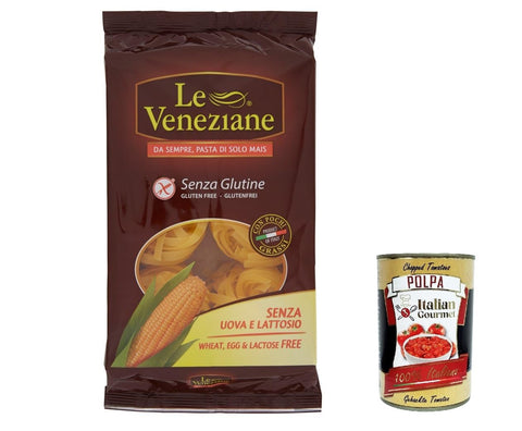 Le Veneziane Nudeln & Pasta 8x Le Veneziane Pasta di Mais Fettuccine N.28 senza glutine ,100 % italienische Maisnudeln, glutenfrei. gluten free 250g + Italian Gourmet polpa 400g 8009915000282