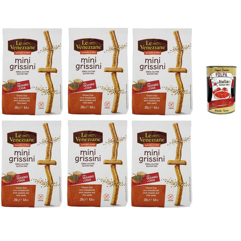 Le Veneziane mini grissini con sesamo e chia senza glutine, gluten free breadstick, glutenfreie Mini Grissini mit Sesam und Chia, 6x 250 g italienisch Original