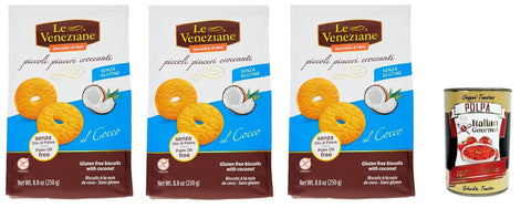 Le Veneziane Snack Kuchen & Backwaren Le Veneziane piccoli piaceri croccanti senza glutine, biscotti al Cocco. Kokoskekse. kuchen gluten free, glutenfrei 3x 250 g + Italian Gourmet polpa 400g 8009915004167