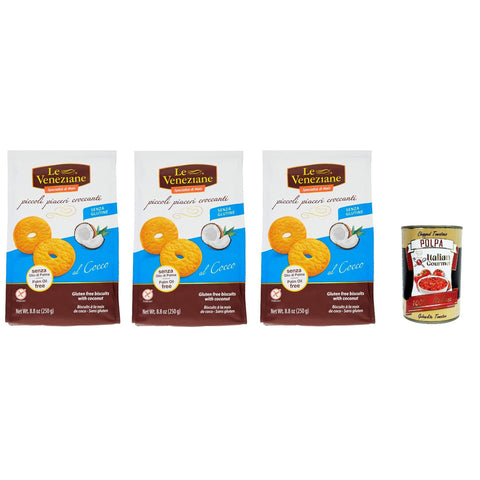 Le Veneziane piccoli piaceri croccanti senza glutine, biscotti al Cocco. Kokoskekse. kuchen gluten free, glutenfrei 3x 250 g italienisch Original