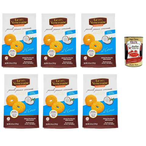 Le Veneziane Snack Kuchen & Backwaren Le Veneziane piccoli piaceri croccanti senza glutine, biscotti al Cocco. Kokoskekse. kuchen gluten free, glutenfrei 6x 250 g Original italienisch inkl. Italian Gourmet Polpa 400g 8009915004167