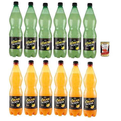 Lemonsoda Cola & Limonade Lemonsoda und Oransoda Erfrischungsgetränk Zitrone und Orangen lemonade, lemon and orange flavoured italian soft drink, PET, 12x 1lt Original italienisch inkl. Italian Gourmet Polpa 400g 8050327350113