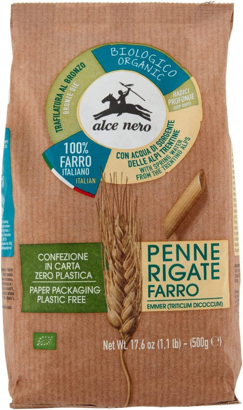 Let's Organic MARKET Kurze Pasta PENNE 100% SFARINATO DI FARRO BIO ALCE NERO 500G ( 8009004120112