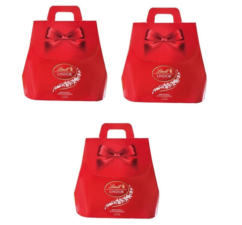 Lindt Schokolade 3x Lindt Lindor Bag Latte Praline con Cioccolato al Latte e morbido ripieno Pralinen mit Milchschokolade und weicher Füllung 190g 8003340007403